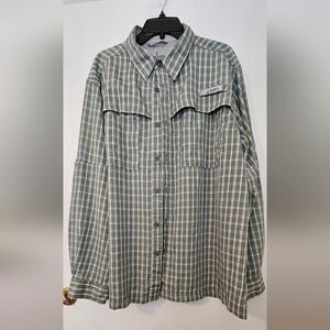 HABIT Mens Button Down Vented Shirt Mesh Lined Green Plaid Long Sleeves Size XL